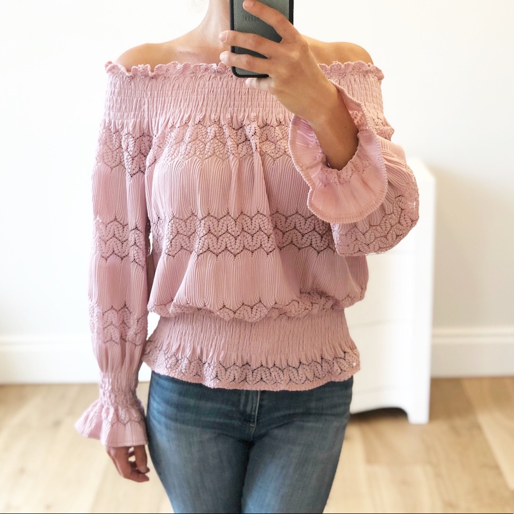 NEW ORLEANS Pink Off Shoulder Ruffle Top - Picture 7 of 8